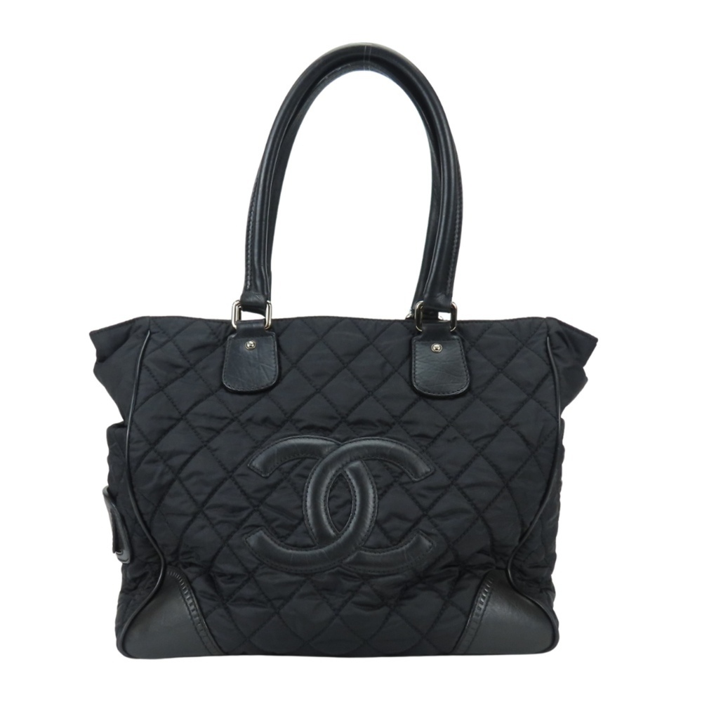 Chanel Tote Bag Paris New York Matelassé Coco Mark Nylon Leather Black Should...